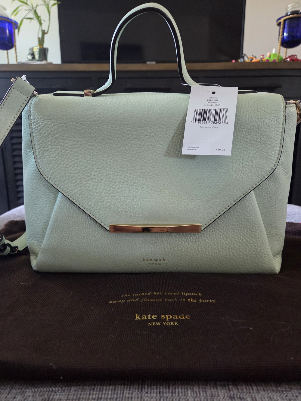 NWT Kate Spade Astor Row Palermo Leather Satchel Crossbody Mint Mojito